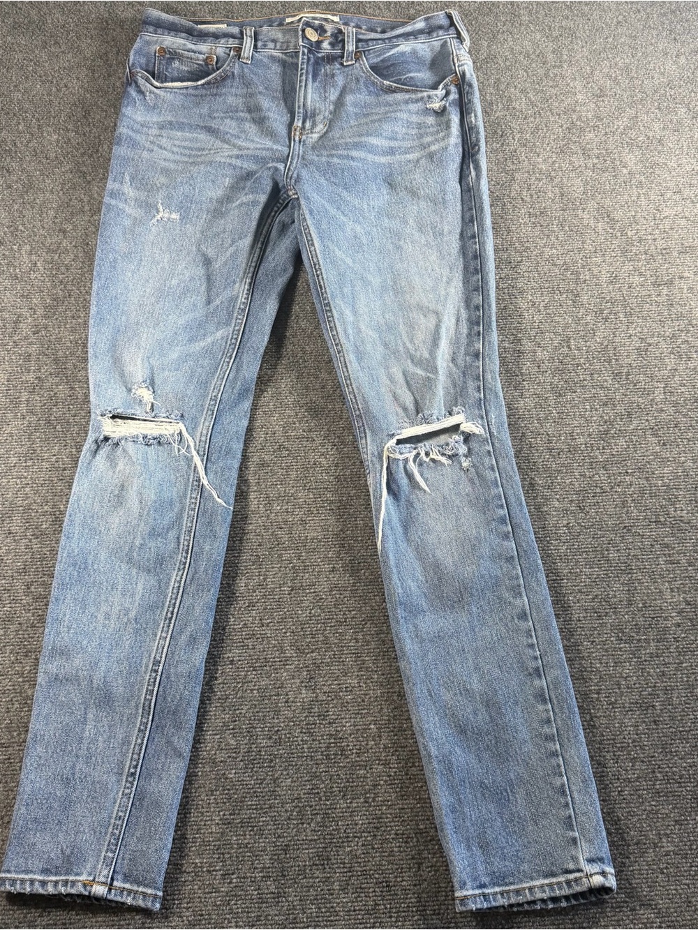 Pacsun 30x30 Mens Blue Zip Fly Pocket Stretch Distressed Stacked Skinny Jeans